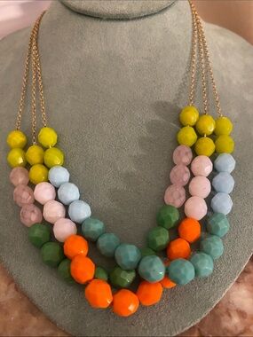 Multicolor Beaded Statement Necklace - Orange, Green, Blue, Pink & Yellow